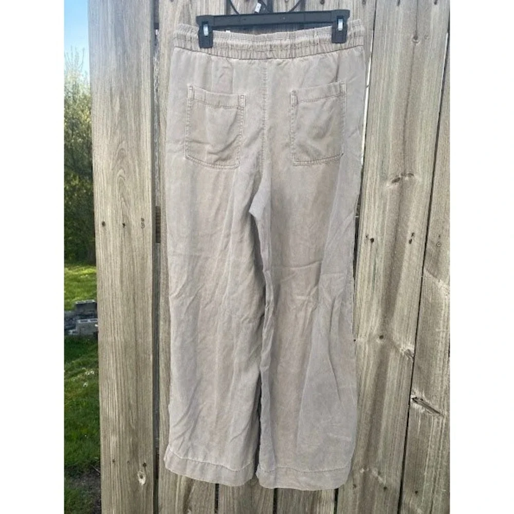 Tencel Lyocell Wide‎ Leg Drawstring Pants Taupe Grey Relaxed Trousers Womens